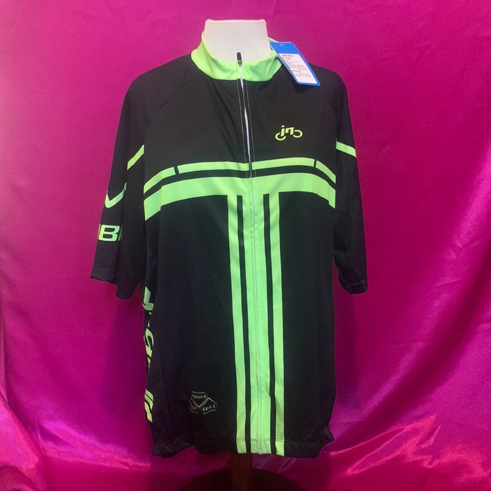 In-Bike cycling jersey size XL, NWT neon green and black .elastic bottom